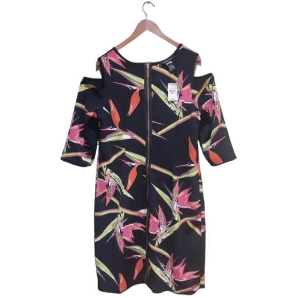 Ashley Stewart Women's Reversible Black Tropical Print Cold Shoulder Size 2XL - Picture 3 of 10